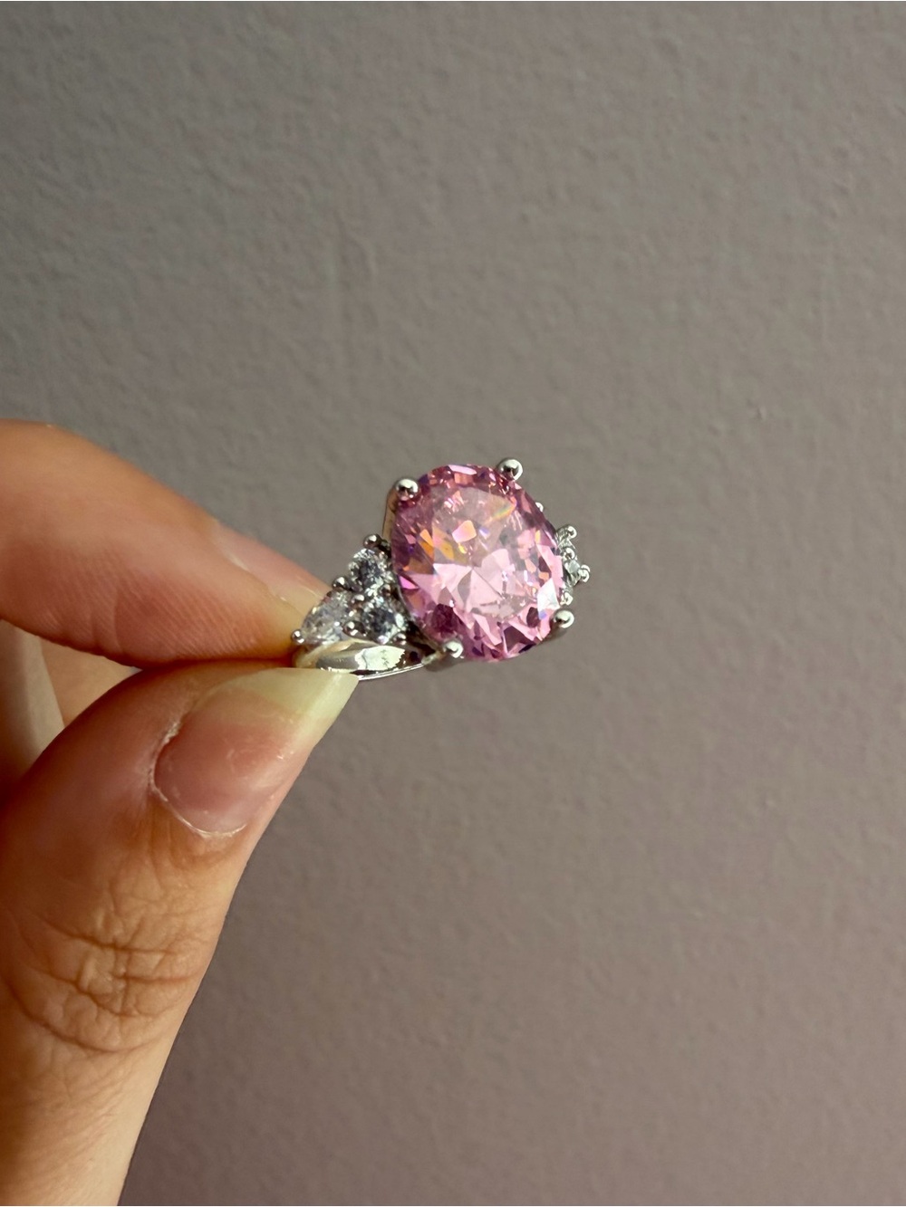 Pink Round-Cut Gemstone Statement Ring - Silver Setting - Picture 6 of 7